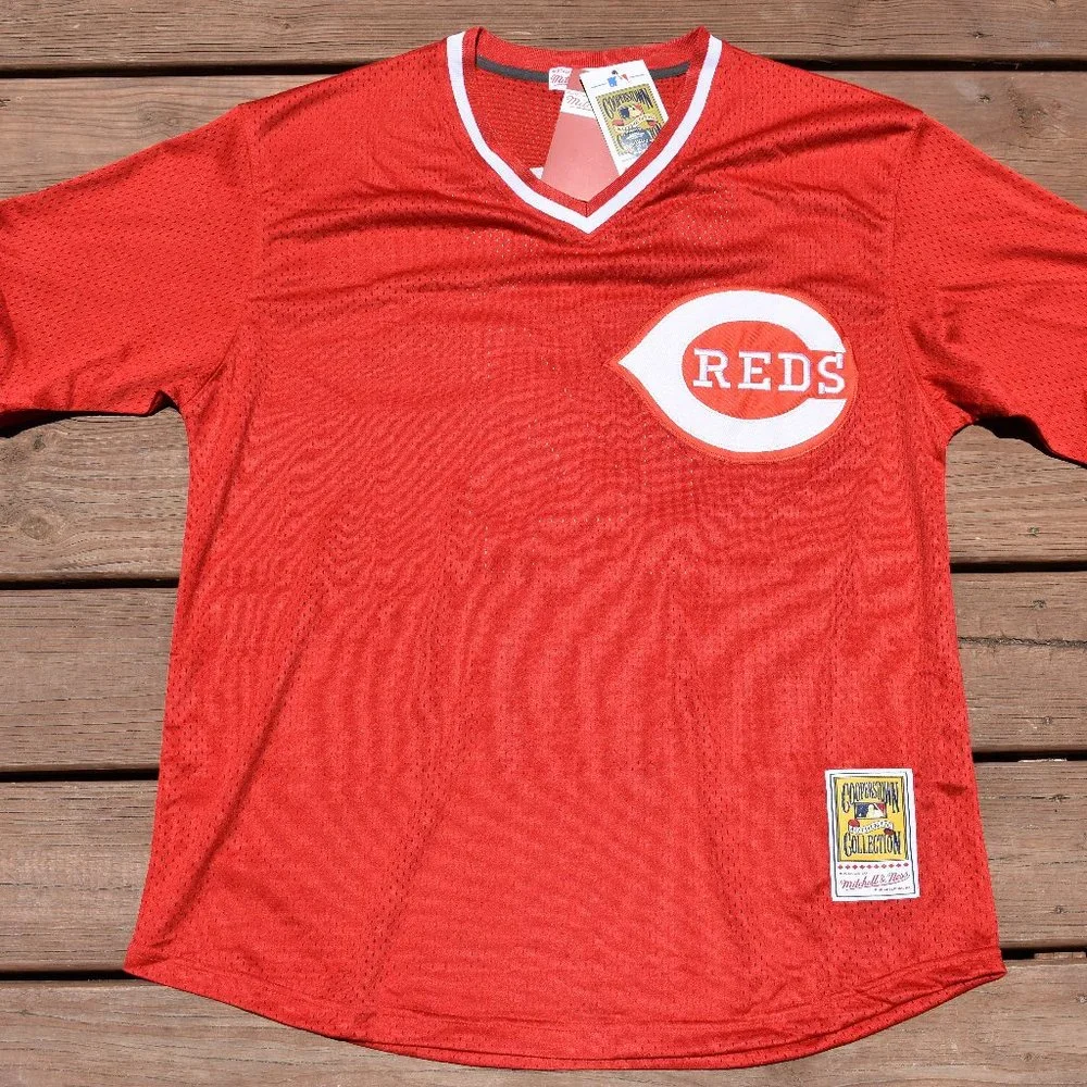 New!! Pete Rose Cincinnati Reds Red Mesh Pull-Over Baseball Jersey Men's Small - Picture 2 of 2